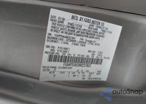 2008 Ford Focus Se/Sel/Ses из США, поврежденный, VIN 1FAHP35N58W227803